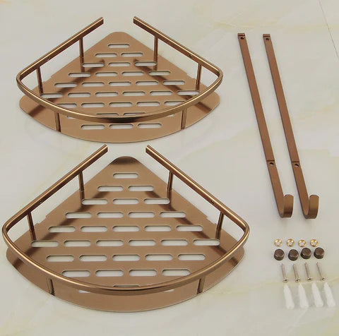 Brushed Brass Double Corner Storage Basket #20108