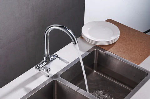 Chrome Kitchen Mixer with Ceramic White Handles #201732 - Image 3
