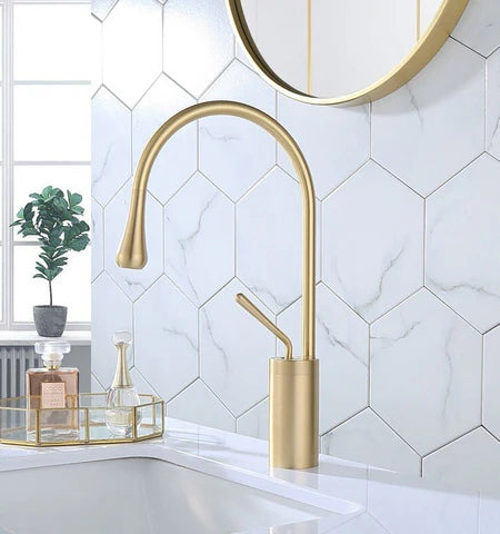 Brushed Gold Teardrop Short Basin Mixer #201827 - Image 2