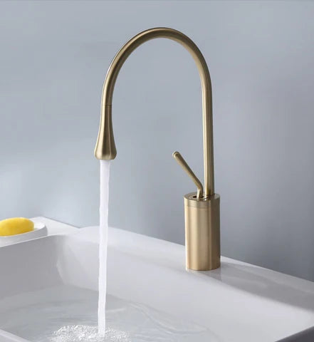 Brushed Gold Teardrop Short Basin Mixer #201827 - Image 3
