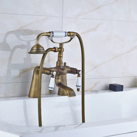 Brass Bath Mixer Ceramic Handles & Telephone Hand Shower #201744 - Image 6