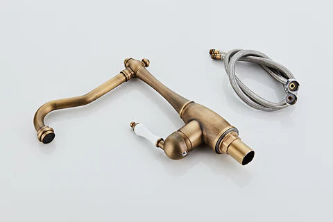 Antique Single Ceramic Lever Brass Basin Mixer - Image 7