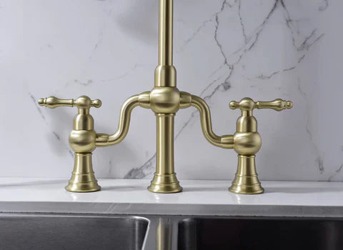 Brushed Gold Antique Bridge Kitchen Mixer with Pull Down Spray #202429 - Image 9