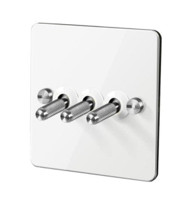 Detailed - White with Silver Toggle - 3 lever