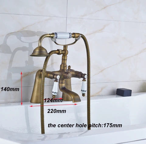 Brass Bath Mixer Ceramic Handles & Telephone Hand Shower #201744 - Image 5