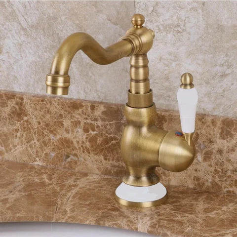 Antique Brass Basin Mixer Ceramic Handle #202432 - Image 2