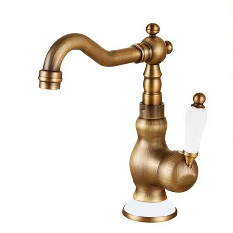 Antique Brass Basin Mixer Ceramic Handle #202432 - Image 3