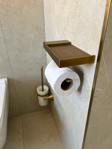Modern Toilet Roll Holder with Cell Phone Shelf - Brushed Brass #201831 - Image 2
