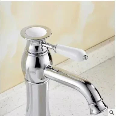 Chrome Single Handle Basin Mixer with Ceramic Handle #201755 - Image 2